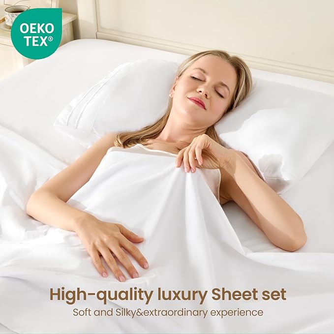 ROSE&RISY White King Sheet Set, 4 Pieces Soft Bedding King Sheet Set, - Image 2