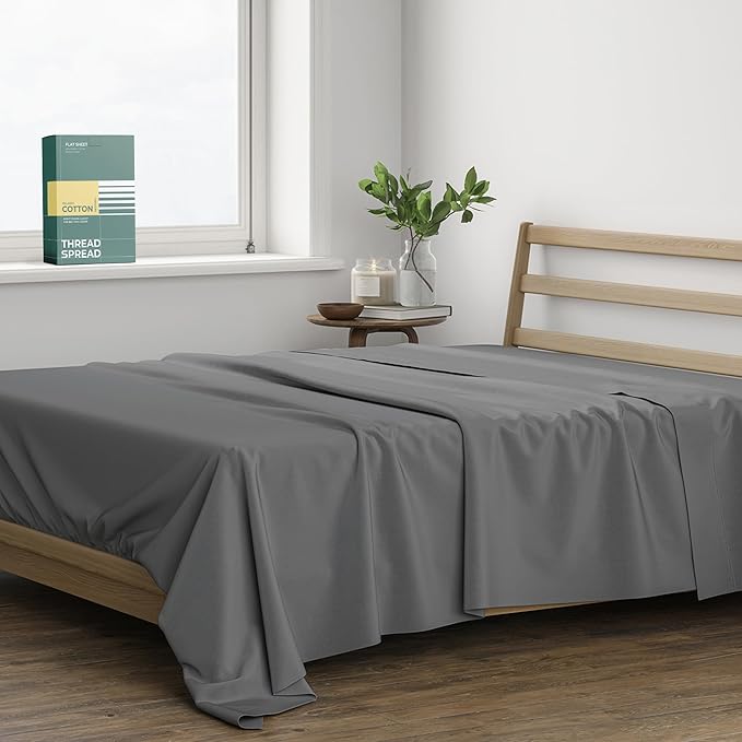 THREAD SPREAD 100% Organic Cotton Percale Flat Sheet Twin XL Size by THREADSPREAD