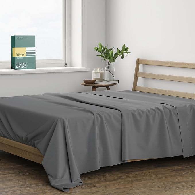 THREAD SPREAD 100% Organic Cotton Percale Flat Sheet King Size by THREADSPREAD