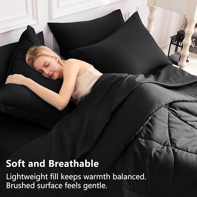 CozyLux King Size Comforter Set Black - Image 3
