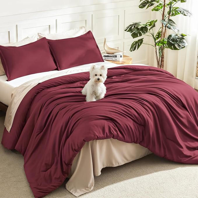 Litanika Comforters Twin XL Size Burgundy, 2 Pieces Lightweight Solid Bedding by Litanika