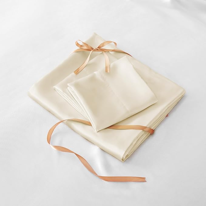 BEDELITE Satin Sheets Queen Size Bed Set, Luxury Soft Beige Silky Sheets - Image 7