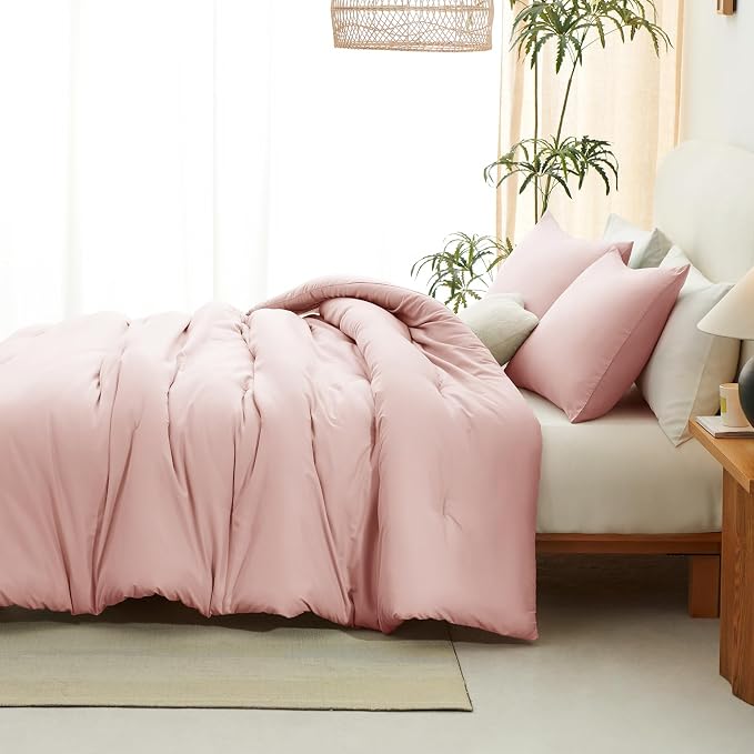 CozyLux Queen Comforter Set Blush Pink, 3 Pieces Solid Comforters Queen Size - Image 8