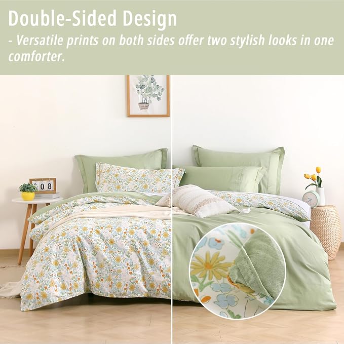 LEMIROE Floral Cotton Comforter King Size 3Pcs - Image 4
