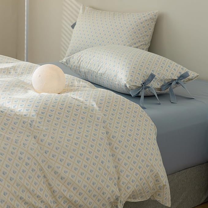 mixinni Blue Floral Duvet Cover Twin Size- 3 Piece Cottagecore Bedding Set - Image 3