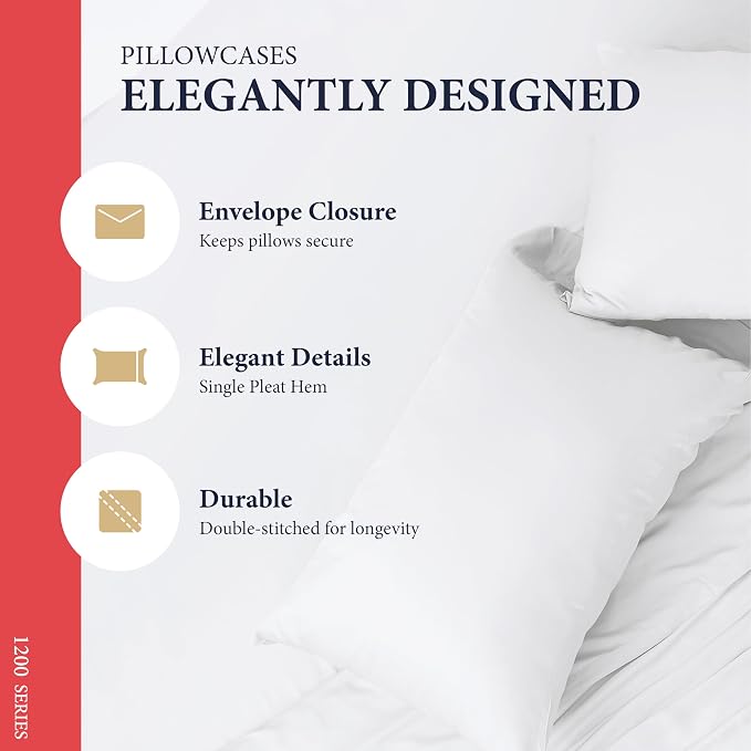 100% Egyptian Cotton Pillow Cases Standard/Queen Size Set of 2 - Image 4
