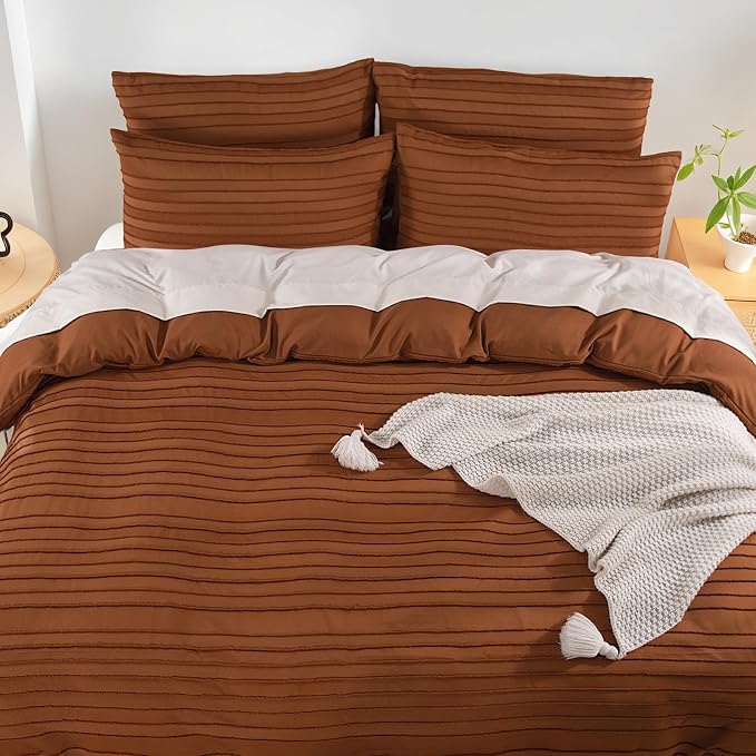 NEXHOME PRO Duvet Cover, Brunt Orange 3 Pieces Boho Tufted Duvet Cover Set - Image 8