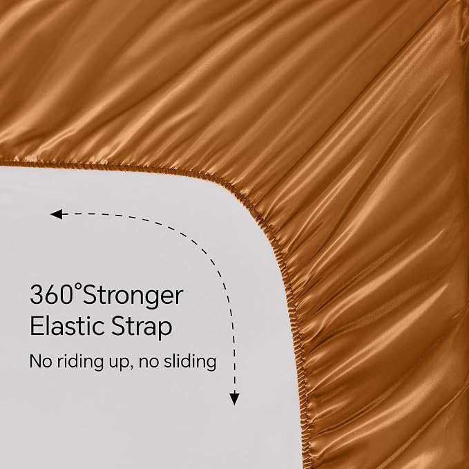 BEDELITE California King Sheets Set, Luxury Soft Burnt Orange Satin Sheets - Image 5