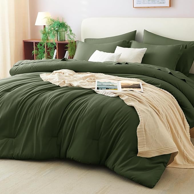 CozyLux Full Size Comforter Sets Olive Green, 7 Pieces Bed in a Bag Full by CozyLux