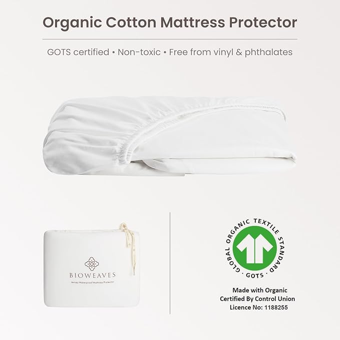 Bioweaves Organic Cotton Jersey Waterproof Mattress Protector King | 76" x 80" - Image 2