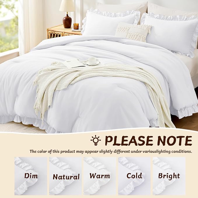 FUANNA Full Size Comforter Sets White, 3 Pieces Ruffle Full Size Bedding Sets - Image 6