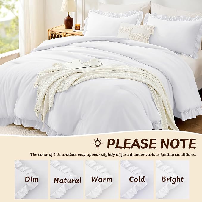 FUANNA Twin Comforter Set White, 2 Pieces Ruffle Twin Bed Set, Fluffy Twin - Image 6