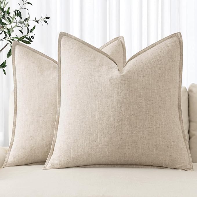 MIULEE Decorative Linen Euro Sham Pillow Covers 26x26 Natural Beige Boho by MIULEE
