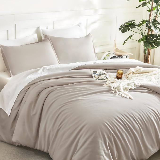Litanika Linen Grey Comforter Set Full Size, 3 Pieces Lightweight Solid Bedding - Image 5