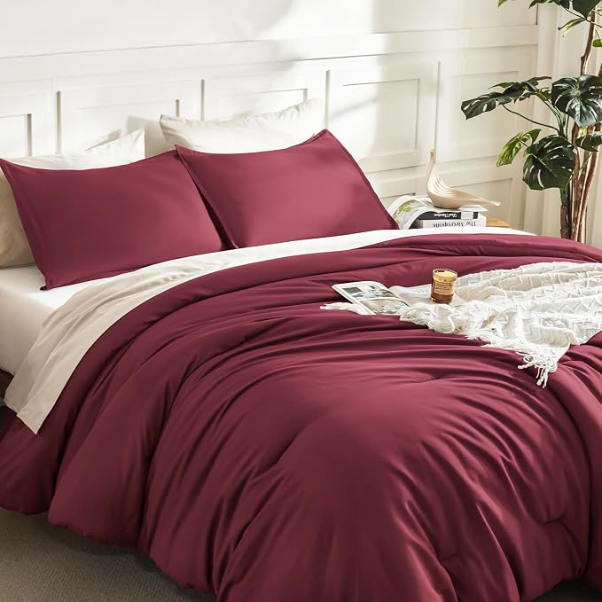 Litanika Burgundy Red Comforter Set California King Size, 3 Pieces Cal King - Image 5