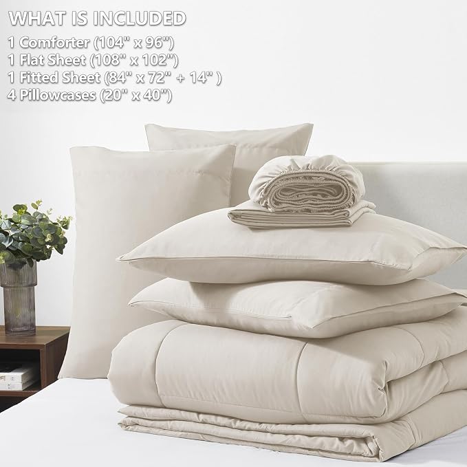 CozyLux California King Comforter Sets Beige, 7 Pieces Cal King Bed in a Bag - Image 6