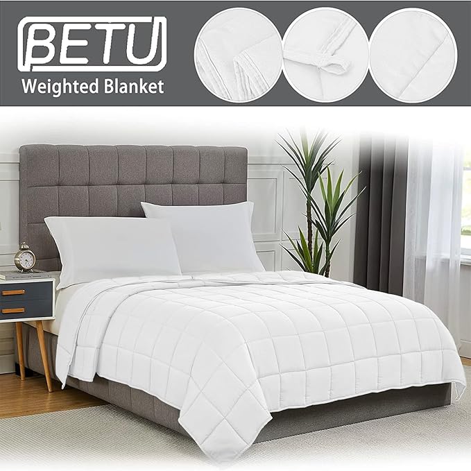 White Weighted Blanket for Adults 12lbs, Twin Full Size Cooling Heavy Throw - Image 3