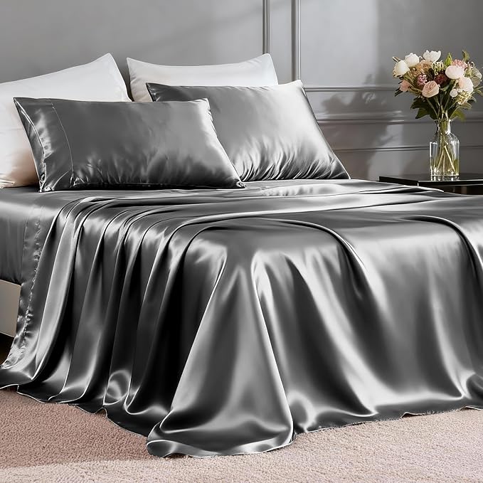 FreshCulture Satin Sheets Queen Size Bed Set- 4 Piece Luxury Soft Silky Queen by FreshCulture