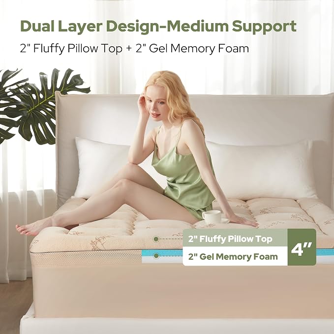 BEDLORE 4 Inch Memory Foam Mattress Topper Full, 2-in-1 Dual Layer Design - Image 2