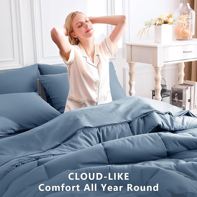 CozyLux Queen Comforter Set Dusty Blue, 7 Pieces Bed in a Bag, All Season - Image 4