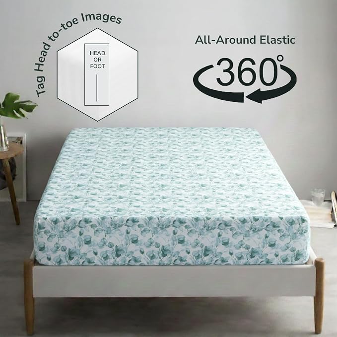 Feather & Stitch 1 Piece Fitted Sheet Twin Size, 100% Cotton Damask Sateen - Image 4
