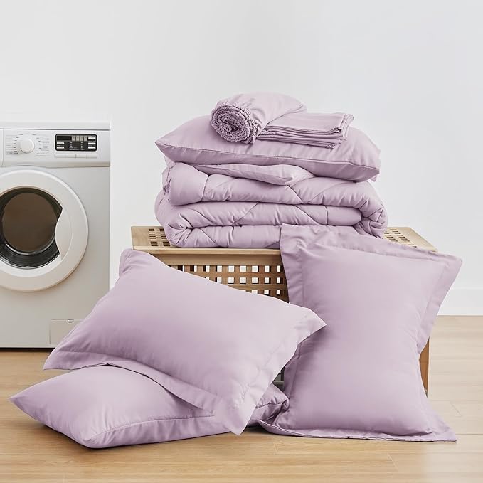 Love's cabin California King Comforter Set Light Purple, 7 Pieces California - Image 6
