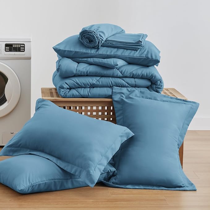 Love's cabin Queen Comforter Set Misty Blue, 7 Pieces Queen Bed in a Bag - Image 6