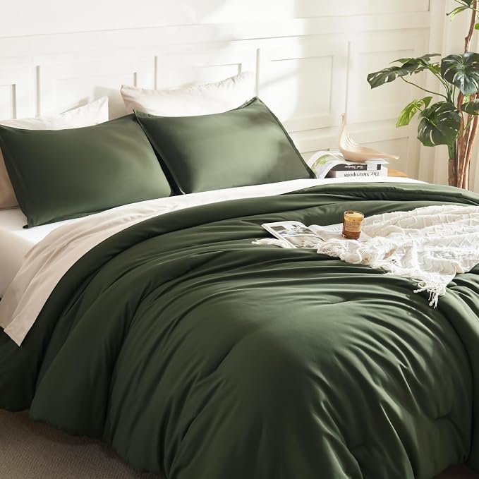Litanika Dark Olive Green Twin/Twin XL Comforter Set, 2 Pieces Solid Bedding - Image 5