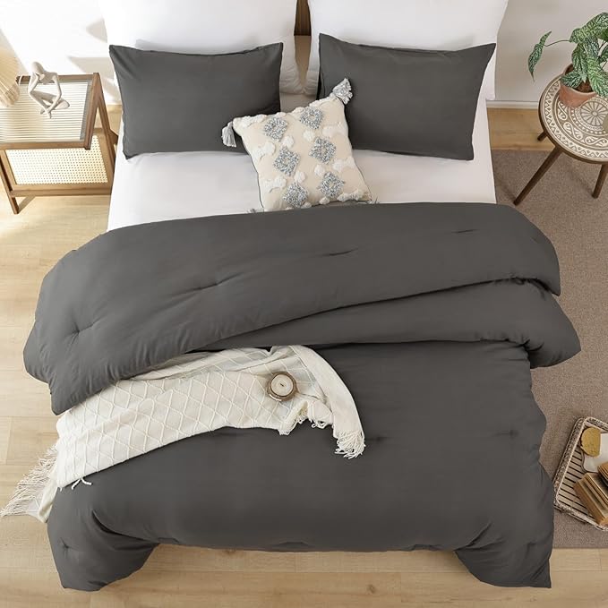 ROSGONIA King Size Comforter Set Charcoal Grey, All Season Bedding Lightweight - Image 5