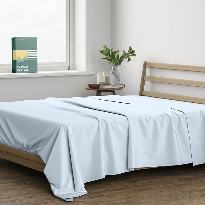 THREAD SPREAD 100% Organic Cotton Percale Flat Sheet Full Size by THREADSPREAD