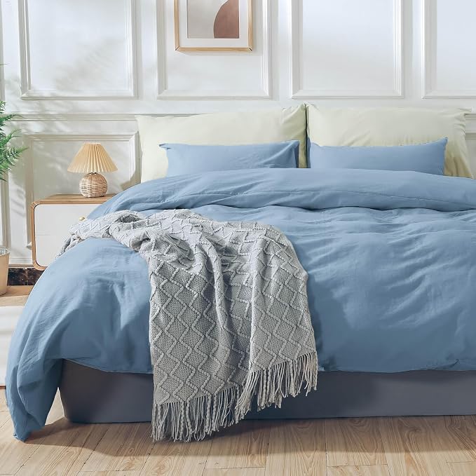 NEXHOME PRO Duvet Cover Set King Size 100% Washed Cotton Linen Look Textured - Image 2