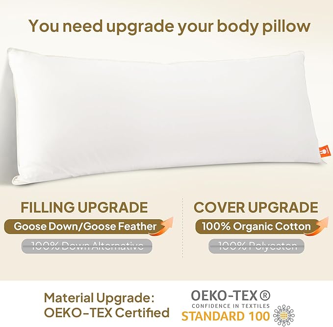 Goose Down Body Pillows for Adults, Large Body Pillow for Side Sleeper - Image 3