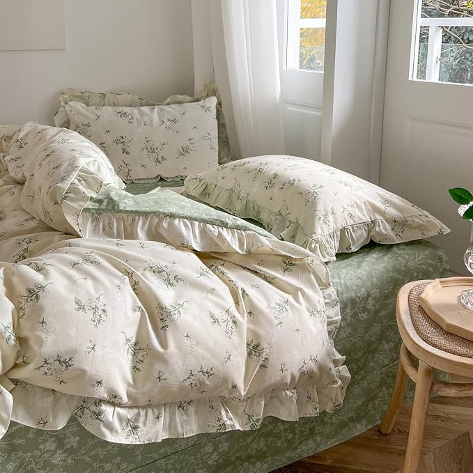 mixinni Reversible Sage Green Floral Duvet Cover Set Twin Size - Image 4