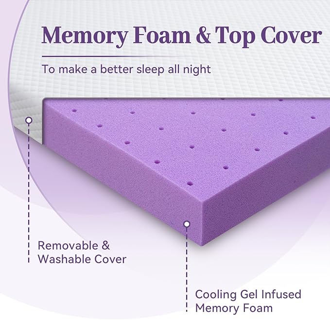 SINWEEK 2 Inch Gel Memory Foam Mattress Topper Twin Size, Ventilated High - Image 7