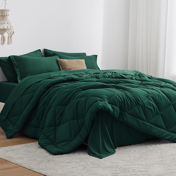 Love's cabin California King Comforter Set Dark Green, 7 Pieces California King by Lovescabin