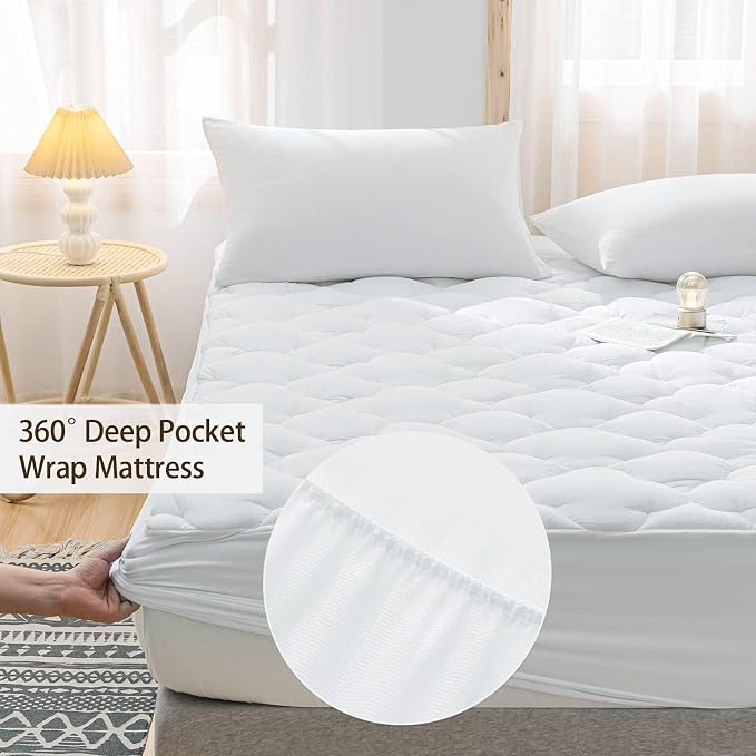 WhatsBedding Waterproof Mattress Pad Twin Size Cotton Top Down Alternative - Image 6