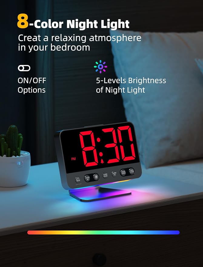Odokee Digital Alarm Clocks for Bedrooms: Large Bold Number 5 Brightness Dimmer - Image 5