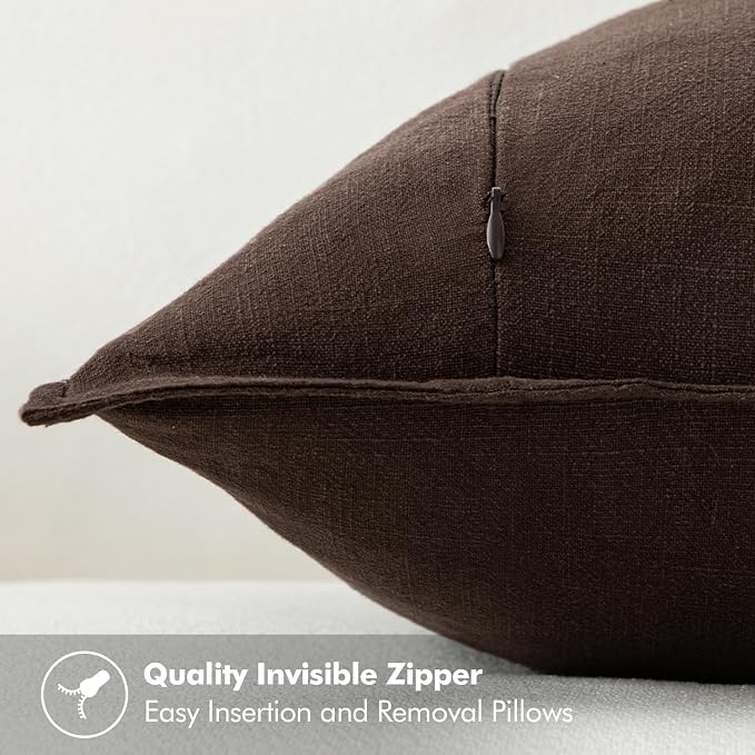 MIULEE Decorative Linen Euro Sham Pillow Covers 28x28 Inch Dark Brown Boho - Image 3