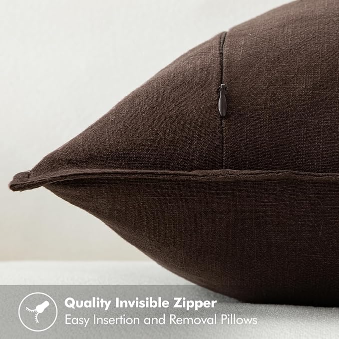 MIULEE Decorative Linen Euro Sham Pillow Covers 26x26 Dark Brown Boho Farmhouse - Image 3