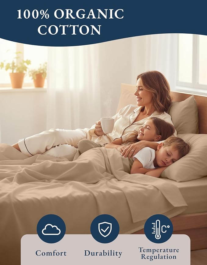 LANE LINEN 100% Organic Cotton Sheets Set, Long- Staple Percale Weave Ultra - Image 6