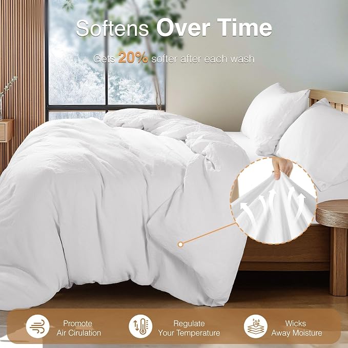 SONORO KATE 100% French Linen Duvet Cover, Soft Breathable - Image 5