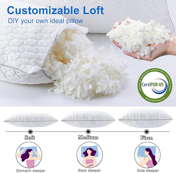 Cooling Pillows Standard Size Set of 2, Shredded Memory Foam Pillows, - Image 4