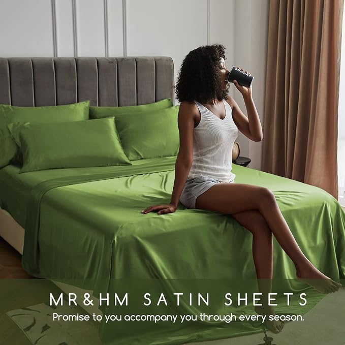 MR&HM Satin Bed Sheets, Full Size Sheets Set - Image 6