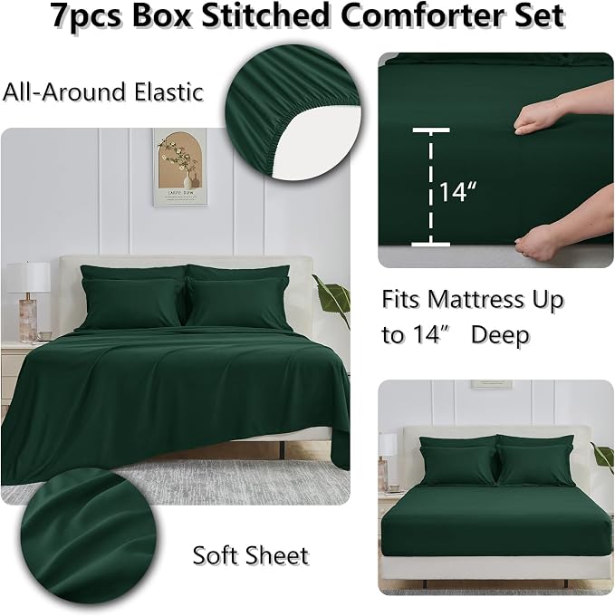 CozyLux Queen Comforter Set Emerald Green - Image 6