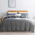 JELLYMONI 100% Natural Cotton 3pcs Striped Duvet Cover Sets, Dark Grey by JELLYMONI