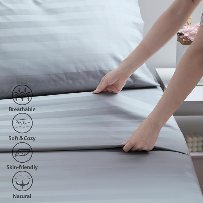 Cotton Twin Flat Sheet Only, 600 Thread Count 100% Egyptian Cotton Top Sheet - Image 3