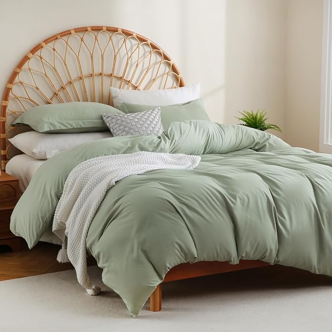 JSD Sage Green Duvet Cover Set Queen Size, 3 Piece Duvet Cover - Image 6