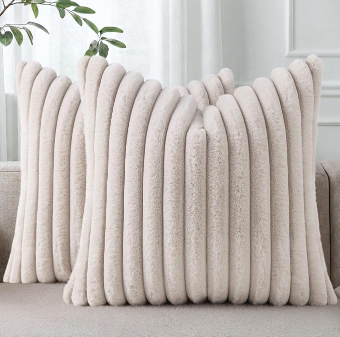 Pallene Faux Fur Plush Throw Pillow Covers 18x18 Set of 2, Luxury Soft Fluffy by PALLENE