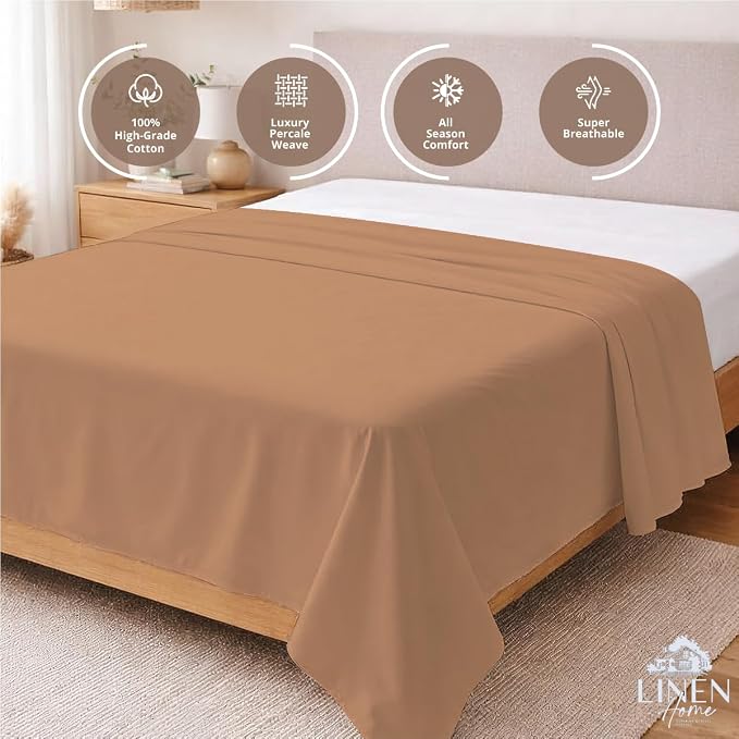 Linen Home 100% Cotton Percale 1 Flat Sheet, Twin Size - Image 3