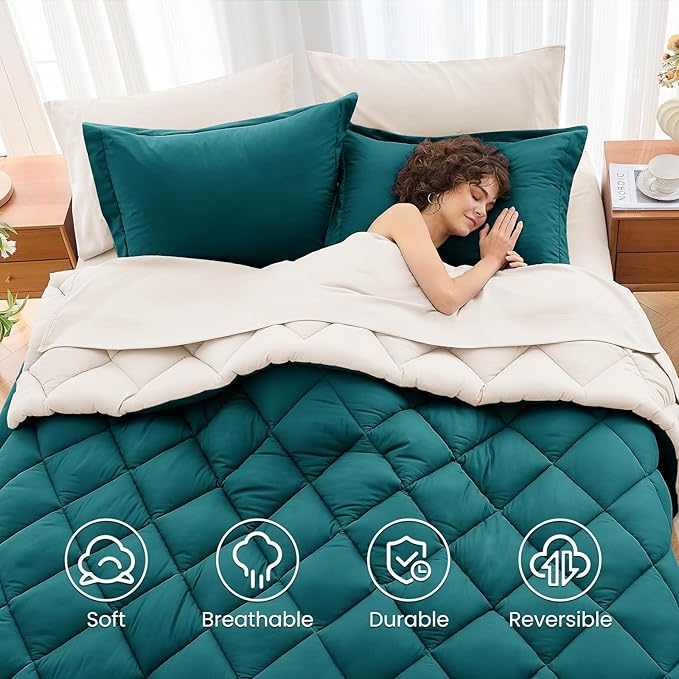 MUXHOMO 7 Pieces King Comforter Set, Reversible Bed in a Bag King Size - Image 6